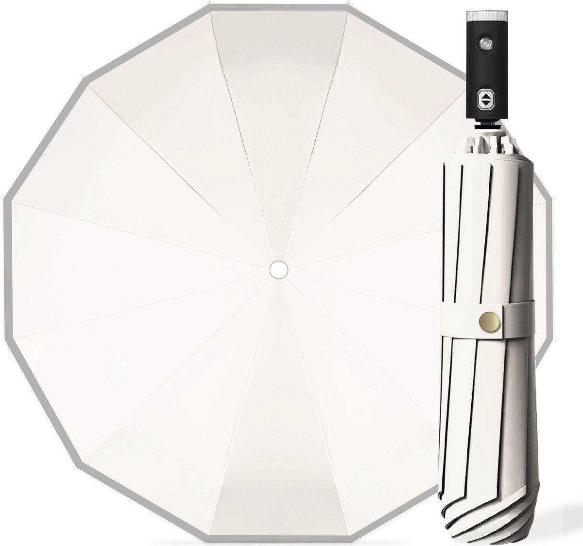Bol.com Kaaiman® Stormparaplu Opvouwbaar - Wit - Inclusief zaklamp - 12 Panelen - Windproof - Paraplu Gebroken Wit - Reflecteren... aanbieding