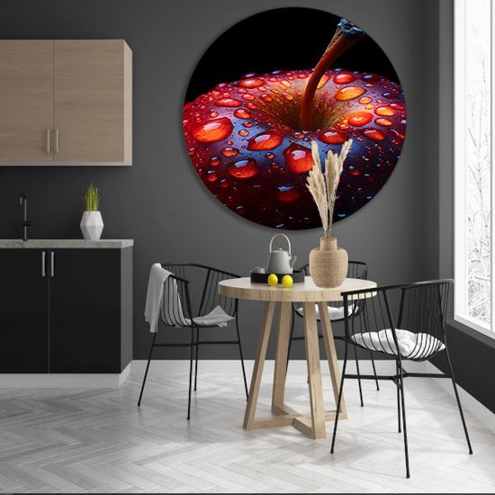 Appel wandcirkel - Fruit wandschalen - Wandpaneel Waterdruppels - Schilderijen industrieel - Schilderij rond - Muur kunst muurcirkel forex 50x50 cm