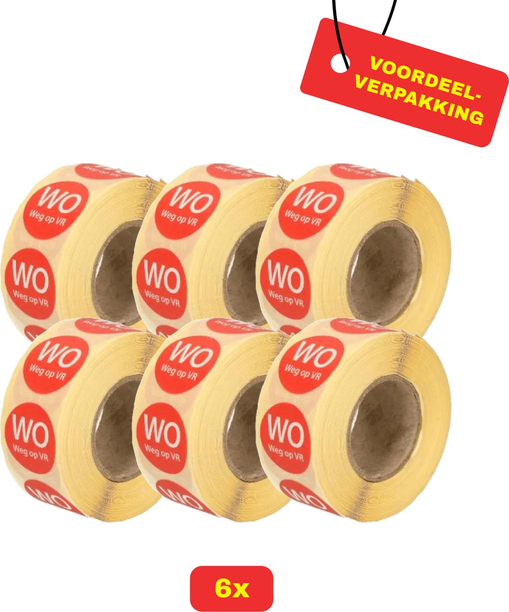 6X Daymark Afwasbare Etiketten Rol "Woensdag weg op vrijdag" - Voordeelverpakking!