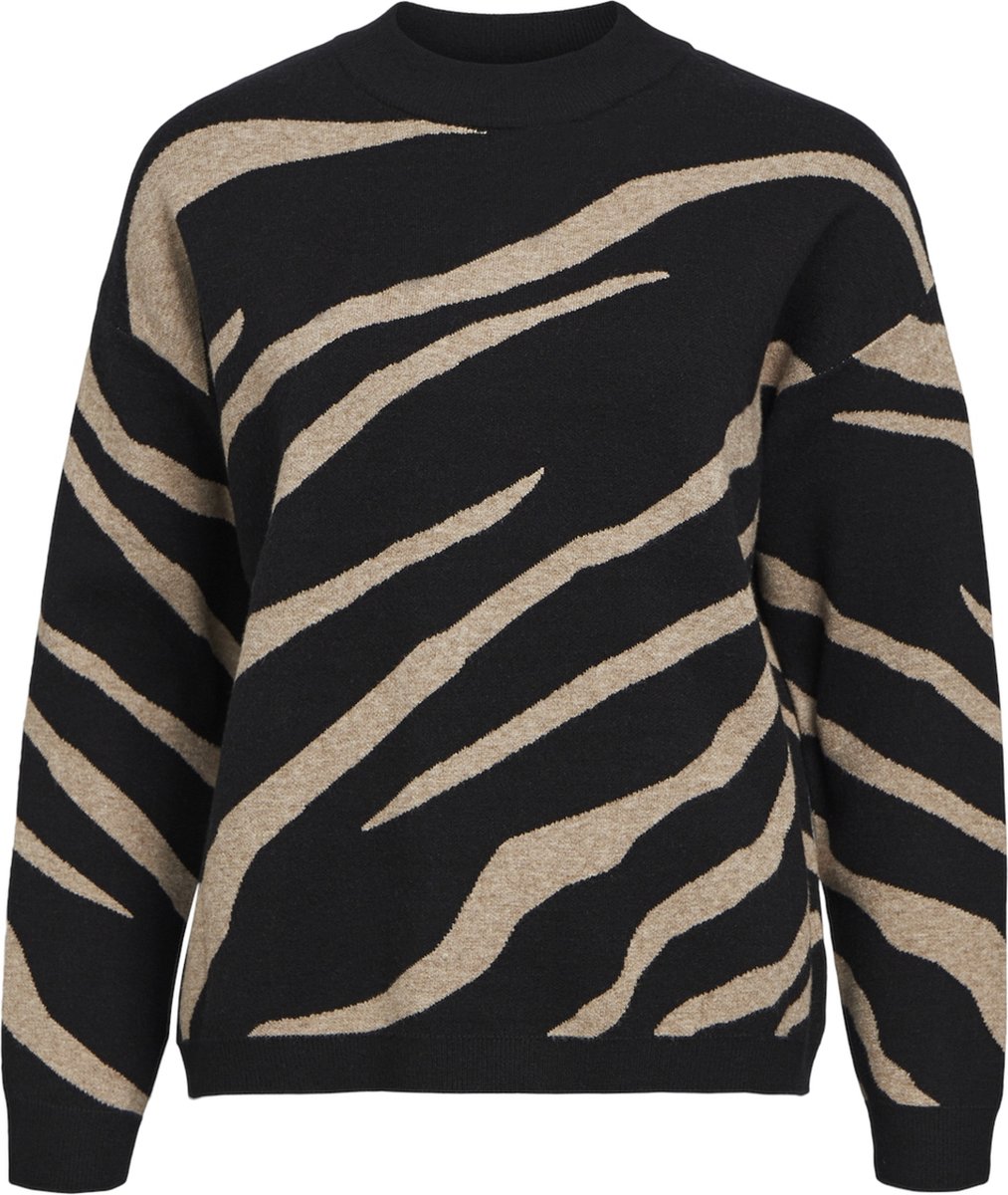 Object Objray Lo L/s Knit Pullover Aop Truien & vesten Dames - Sweater - Hoodie - Vest- Zwart - Maat S