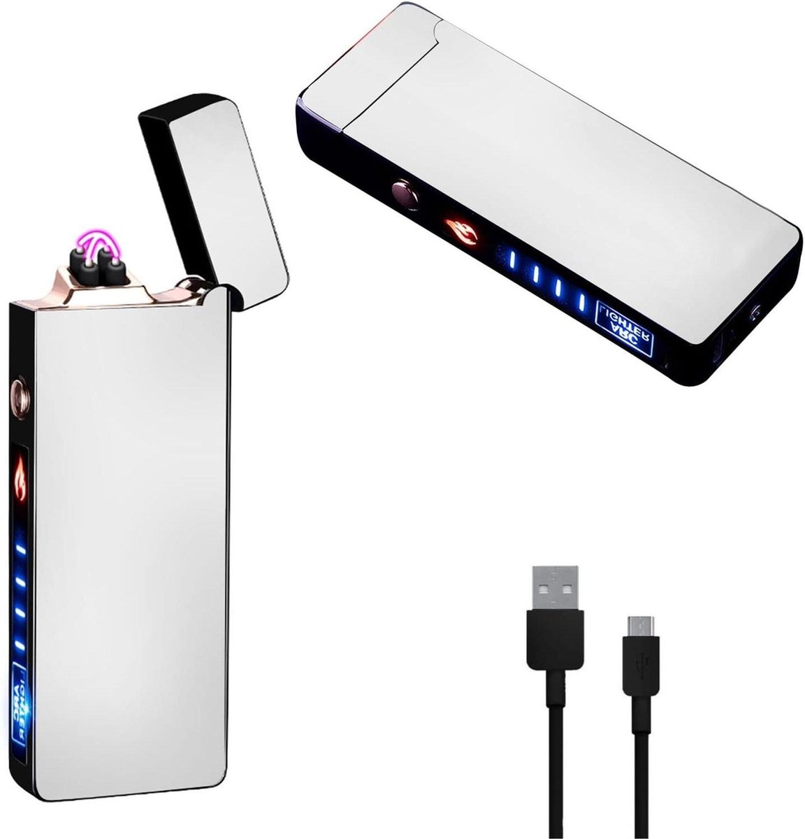 Goedkoopste Dubbele Boog Elektrische Aansteker met PVD Coating - USB Oplaadbaar - Aangepast voor Dames en Heren - Zilver