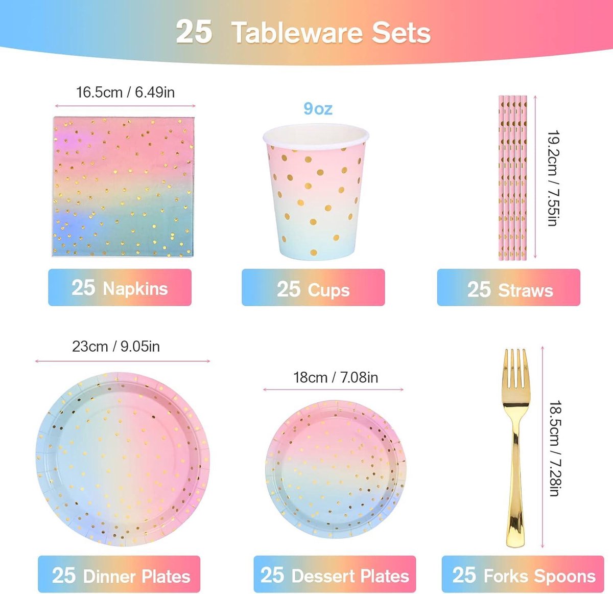 Decoraparty Roze partyset voor 12 personen, tafeldecoratie voor verjaardagsfeestje, Happy Birthday, 6 ballonnen, 20 servetten, 12 borden, 12 bekers, 20 rietjes (70 stuks