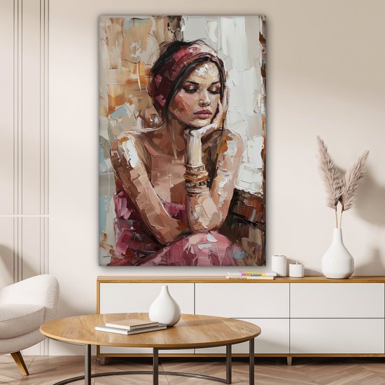 Canvas schilderij 80x120 cm - Wanddecoratie Vrouw - Verflook - Portret - Modern - Muurdecoratie woonkamer - Slaapkamer decoratie - Kamer accessoires - Schilderijen op canvas