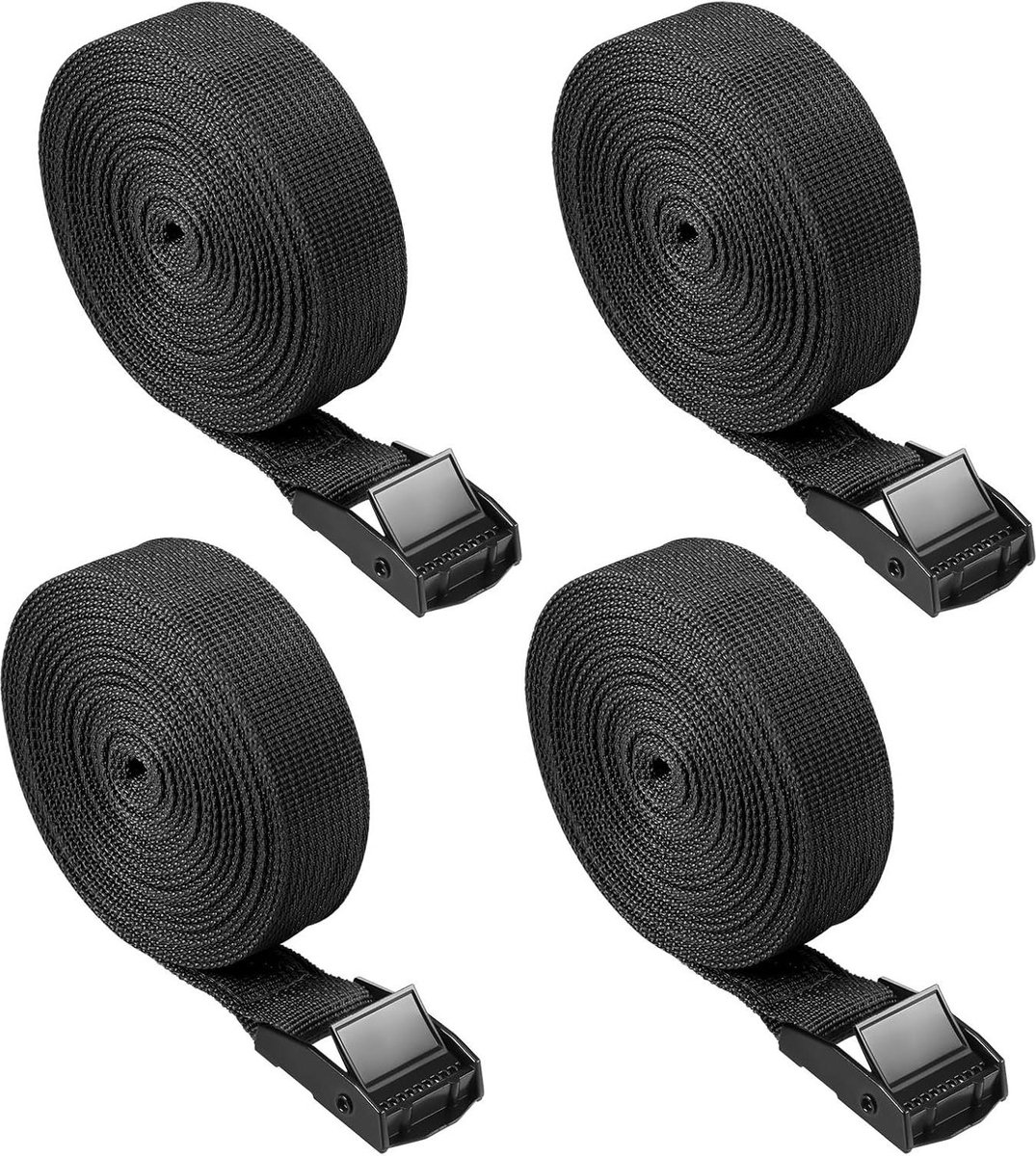 Stevige Sjorbanden 4 Stuks Spanbanden met Nokgesp voor Motorfietsen en Fietsen Roestvrije Bevestigingsbanden voor Bagage Pakketten (500x 25 cm) Zwart Spanbanden met ratel