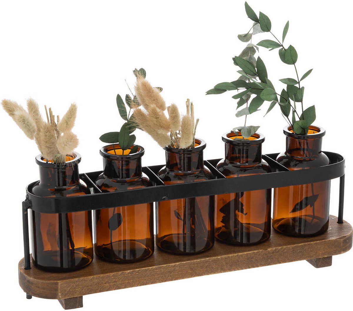 Vaasjes op een standaard voor individuele bloemen, 5 stuks.