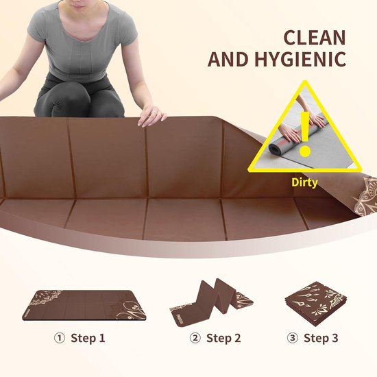 Opvouwbare reisyogamat - antislip en licht - 173 cm x 61 cm x 7 mm - gymmat met tas - bruin Yogamat — afbeelding 4