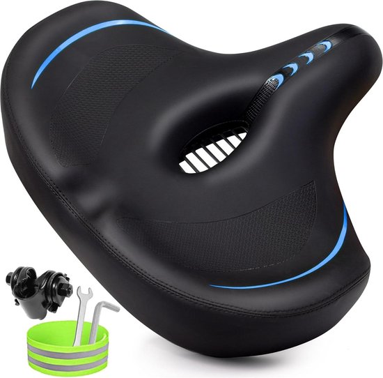 GINEOO Extra groot fietszadel, extra breed comfort puur traagschuim fietszitkussen, compatibel zadelvervanging met elektrische fiets, oefening, cruiser, racefiets voor mannen en vrouwen (zwart