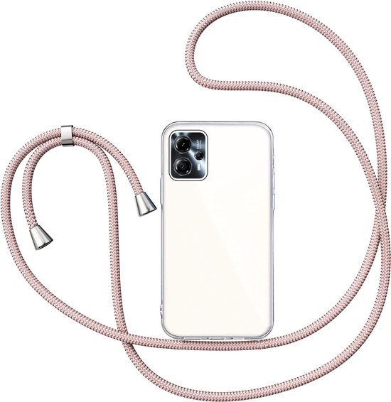Coque avec Cordon pour Motorola Moto G34 - Coque Arrière Coque en Siliconen Transparente Or Rose