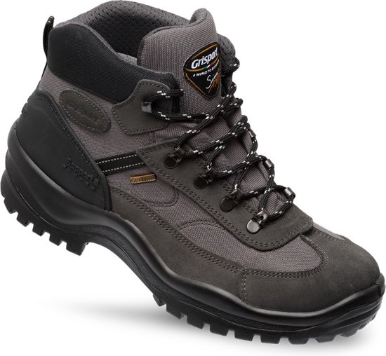 Grijze Grisport wandelschoen met vetersluiting en Grisport logo op de zijkant.