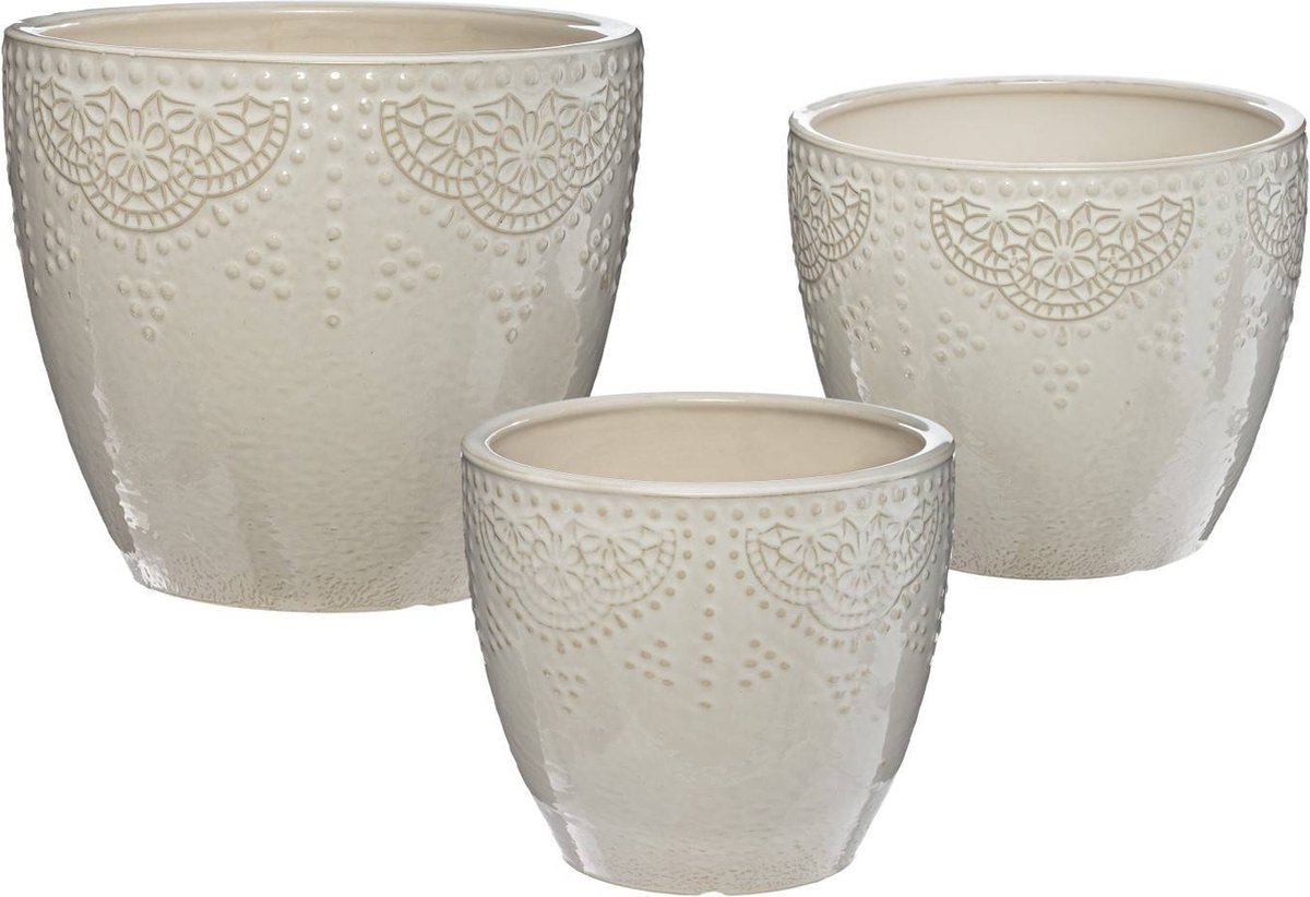 Keramische bloempotten, 3 stuks, met ornamenten
