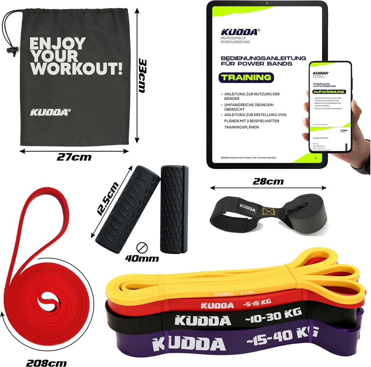 SENSEI Resistance Bands (1-40 kg) – Fitnessbanden voor Full Body Workout & Stretching – Incl. Trainingsschema, E-book & Draagtas – Set van 4 met Deuranker SENSEI Resistance Bands (1-40 kg) – Fitnessbanden voor Full Body Workout & Stretching – Incl. Trainingsschema, E-book & Draagtas – Set van 4 met Deuranker