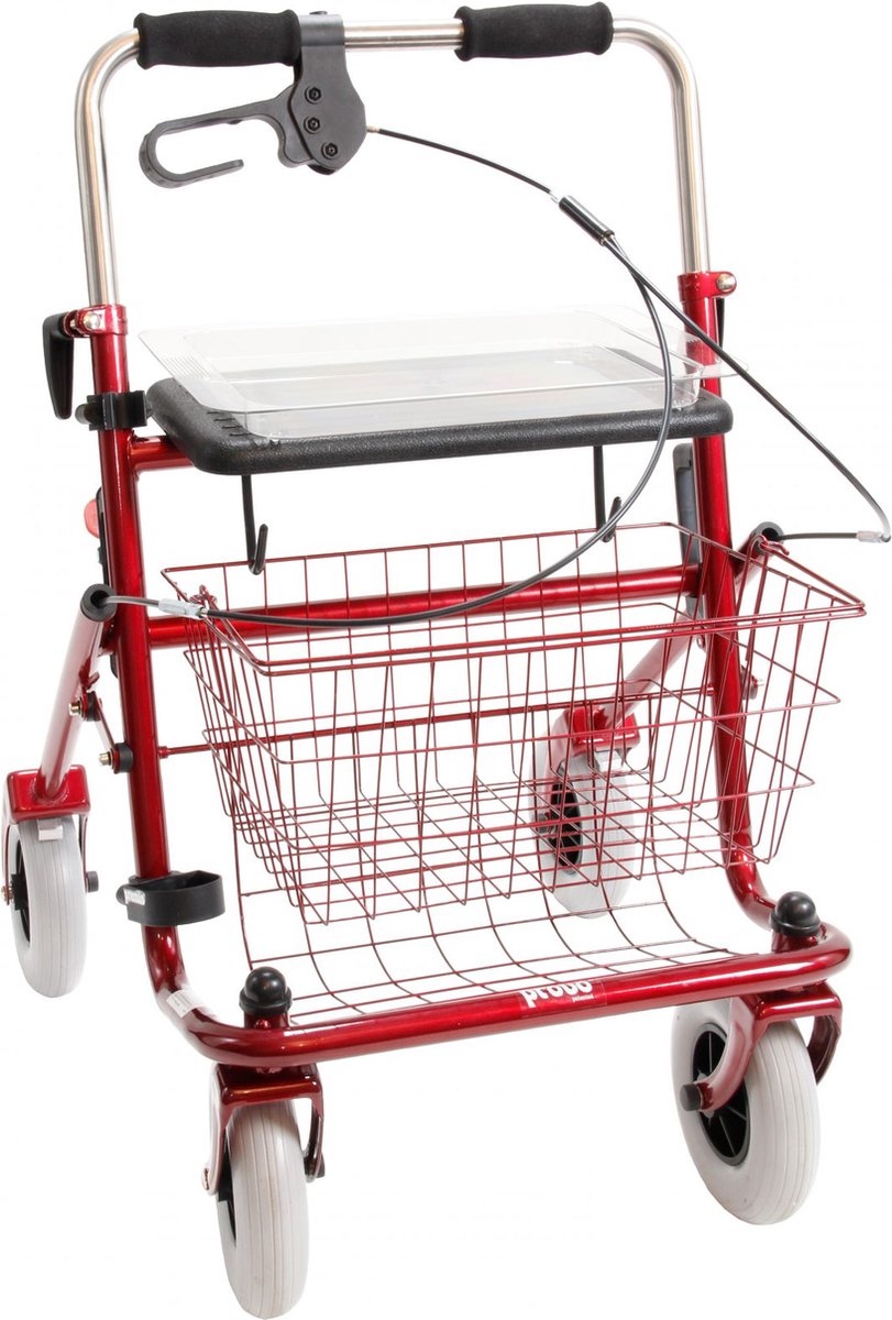 Goedkoopste Premis Provo - Rollator - 2de Generatie - Duwbeugel - Met één hand te bedienen - Rechtshandig -Metallic Rood