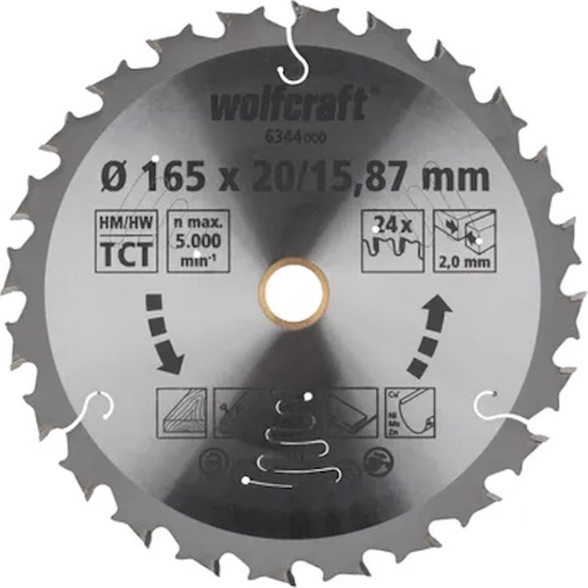wolfcraft - Cirkelzaagblad 165 mm - 24 Tanden - 20 / 15,87 mm boring - voor Cirkelzaag - 6344000