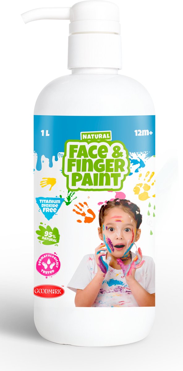 Natural Face & Fingerpaint Fles met Pompje - Wit, 1L - schmink