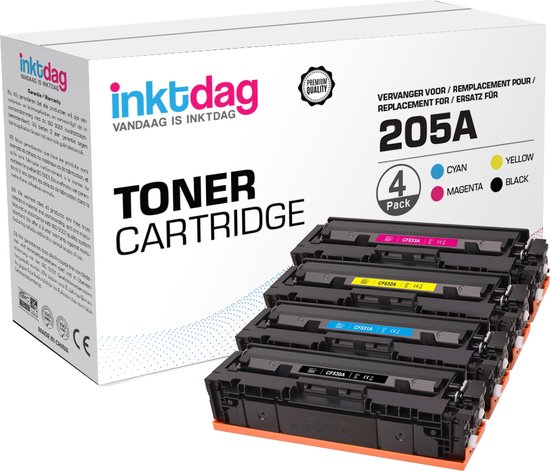 Inktdag huismerk Toner HP CF530A(HP205A) Zwart , HP CF531A(HP 205A) Cyaan , HP CF532A(HP 205A)Geel , HP CF533A(HP 205A) Magenta  (4 stuks) voor Color LaserJet Pro M180n MFP / Color LaserJet Pro M181fw MFP