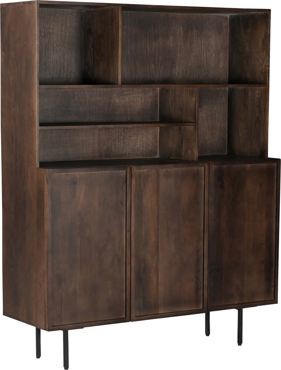 Livingfurn Kabinetkast Elan 135 cm - mangohout / gecoat staal - Bruin / Zwart