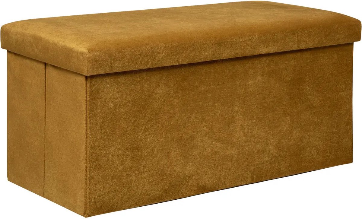Atmosphera Poef/krukje/hocker Amber - Opvouwbare zit opslag box - fluweel Okergeel - 76 x 38 x 38 cm - MDF/polyester - 120 liter inhoud