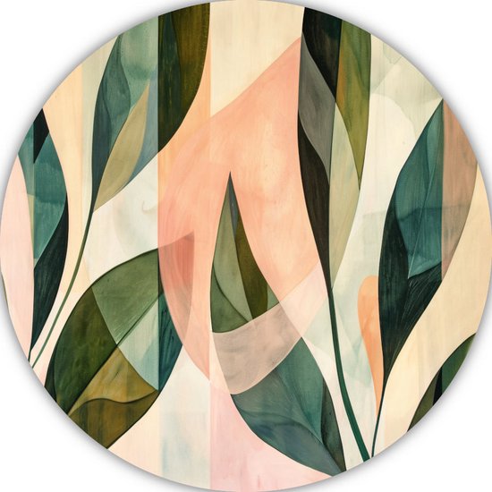Bladeren wanddecoratie rond - Natuur rond schilderij - Wandcirkel Vormen - Landelijke schilderijen - Wandcirkels - Schilderijen muurcirkel forex 80x80 cm