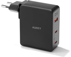 Aukey Omnia II Mix - Reisstekker met verwisselbare EU en US stekker - 2x USB-C, 1x USB-A - 140 W - Zwart