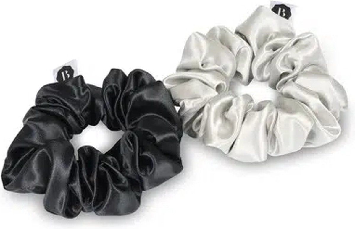 Beauty Pillow - Luxury Silk Scrunchies - Silver & Black