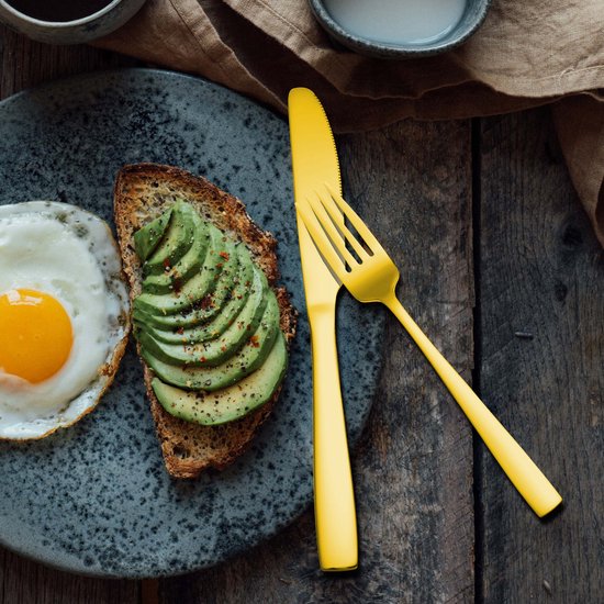 LaCardia Ménagère de Couverts 12 Personnes 72 Pièces - Cuillères - Couteaux - Fourchettes - Couteaux à steak - Passe au Lave-Vaisselle - Couverts - Or/ Acier Inox