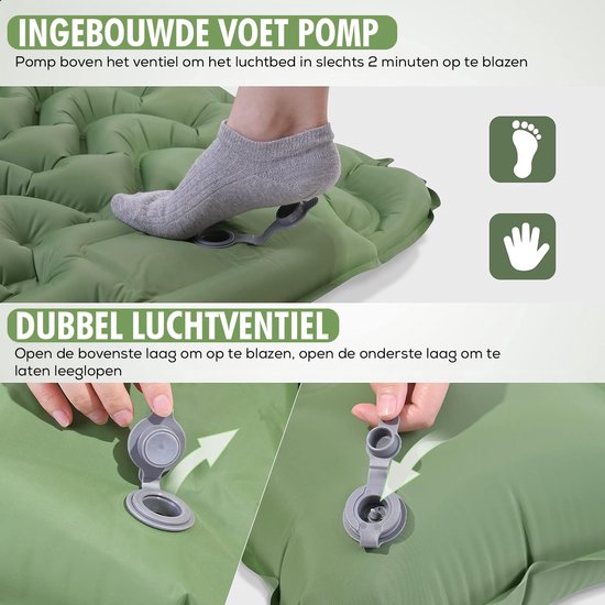 Travelhawk Luchtbed - Slaapmat - Campingbedje - Slaapmatten - Luchtbed met Ingebouwde Pomp - Luchtbed 1 persoons - Slaapmatje 1 Persoons - Kliksysteem - Groen