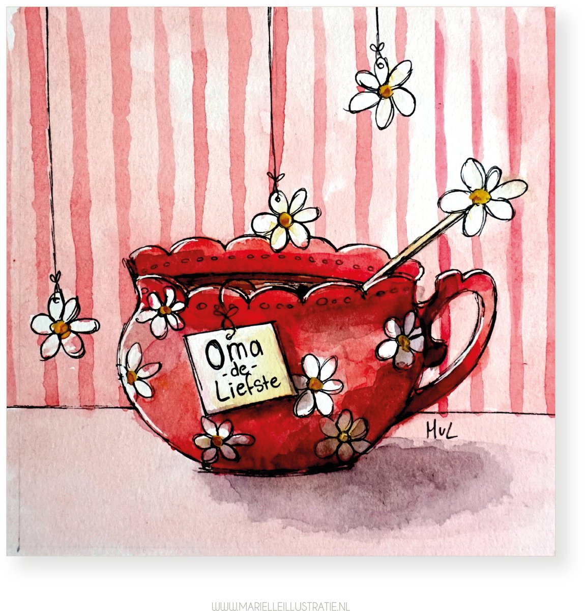 Oma de liefste wenskaart 12,5x12,5cm,