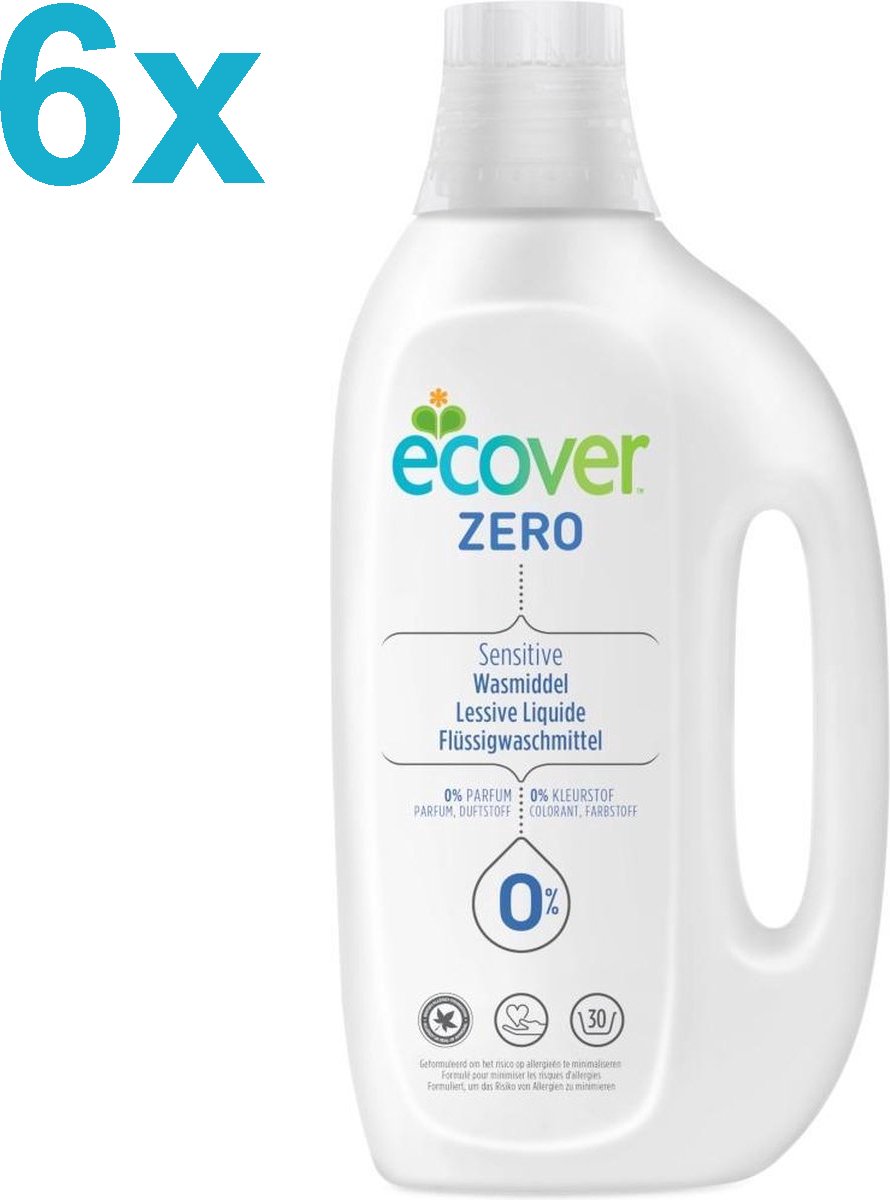 Goedkoopste Ecover Wasmiddel Voordeelverpakking 6 x 1,5L - ZERO Sensitive - Baby Wasmiddel - Ecologisch - Voor de Gevoelige Huid