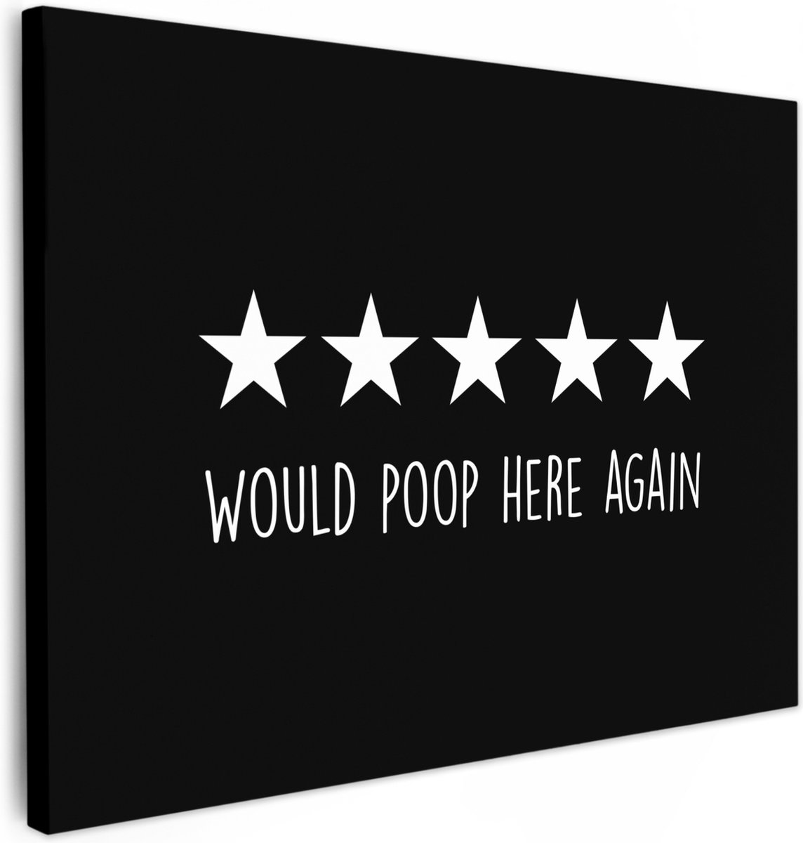 Canvas schilderij 70x50 cm - Wanddecoratie badkamer Quotes - Would poop here again - Humor