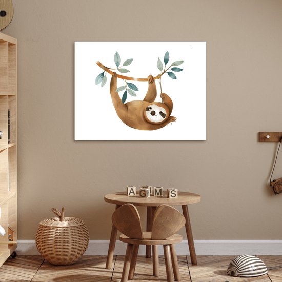 Tableau sur toile 80x60 cm - Décoration murale chambre enfant Paresseux - Animal - Animaux de la jungle - Décoration murale chambre bébé - Décoration chambre garçon et fille - Accessoires Bébé - Peintures
