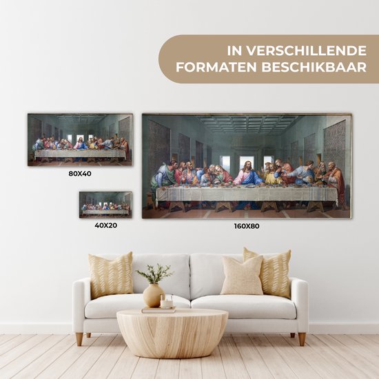 Canvas schilderij 80x40 cm - Wanddecoratie Het laatste avondmaal - Leonardo da Vinci - Muurdecoratie woonkamer - Slaapkamer decoratie - Kamer accessoires - Schilderijen op canvas