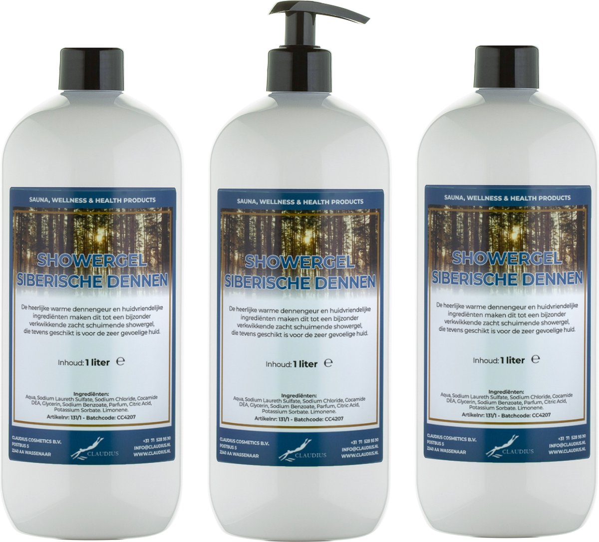 Goedkoopste Douchegel Siberische Dennen 1 liter - set van 3 stuks - met gratis pomp - Showergel