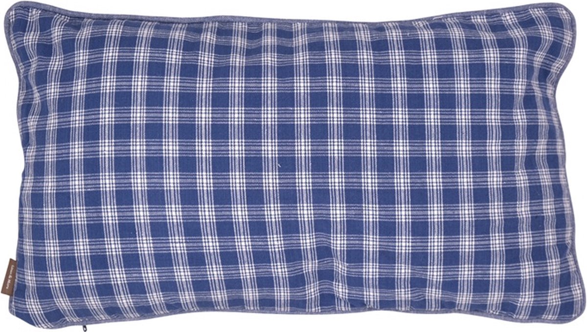 Linen & More Kussen Levy Check Linen/ | 30 X 50 | Sierkussen Voor Woonkamer Of Slaapkamer Blauw