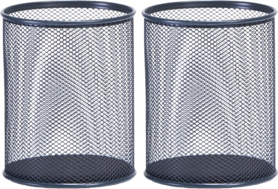 5x pièces porte-stylos gris anthracite ronds en fil métallique/maille 11 x 13 cm -Porte-stylos
