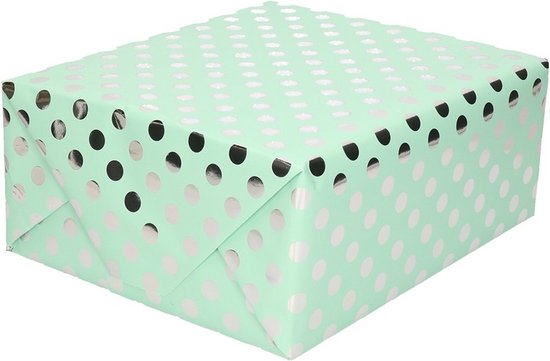3x Papier d'emballage vert menthe / Papier d'emballage Silver Dot 200 x 70 cm - Papier d'emballage / Papier cadeau - Emballage cadeaux