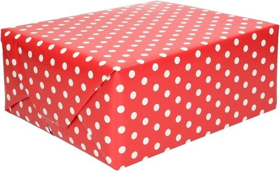 Foto: Inpakpapier cadeaupapier rood met stip 200 x 70 cm op rol kadopapier geschenkpapier