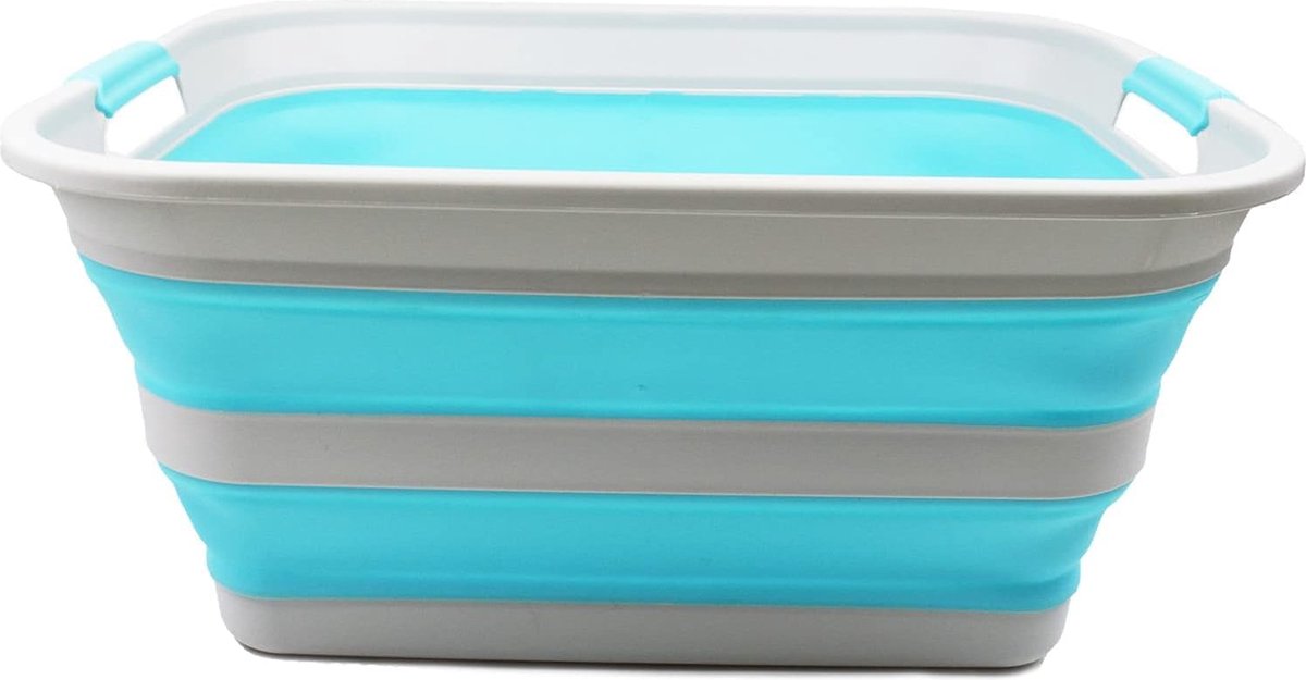 Wasmand van kunststof, 42 liter, opvouwbaar, draagbaar, ruimtebesparend (grijs/cyanine, 1)