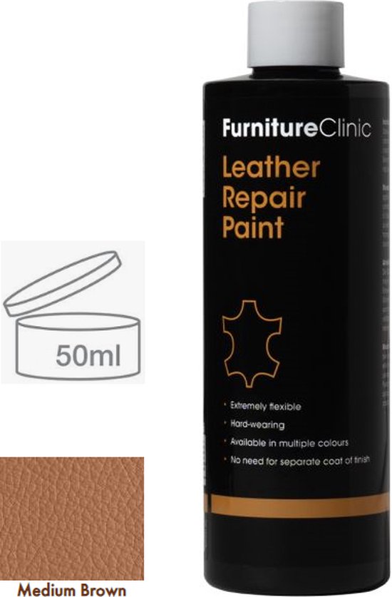 Foto: Leer reparatie verf 2 in 1 midden bruin 50ml furniture clinic leather repair paint 2 in 1 medium brown 50ml verf en top coat in 1 geschikt voor leren banken leren autostoelen schoenen handtassen en meer paint and top coat in 1 