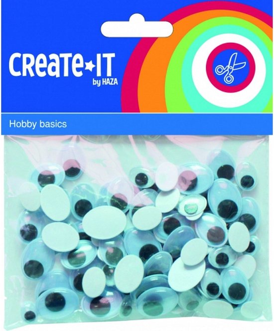 CREATE IT by HAZA Hobby basics: Een zakje met vele plakogen in verschillende maten, met witte rand en zwart oog.