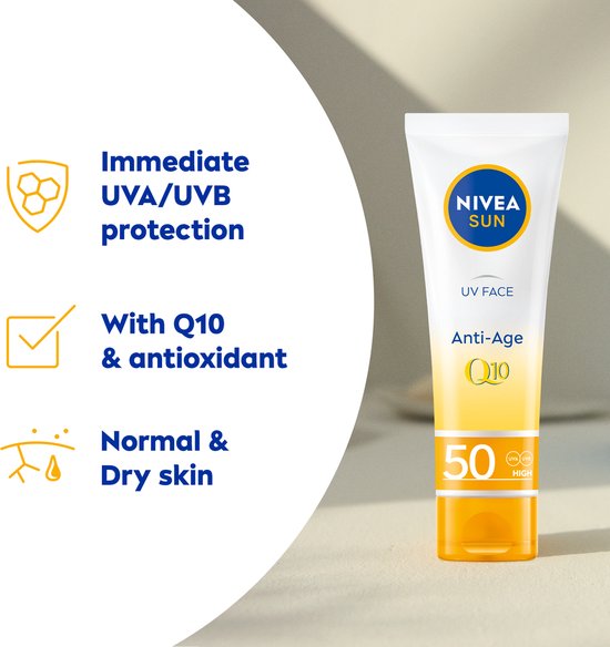 NIVEA SUN UV Anti-Age Q10 Zonnebrand Gezicht - SPF 50 - Zonnebrandcreme - Anti Rimpel Zonnecrème - 50 ml