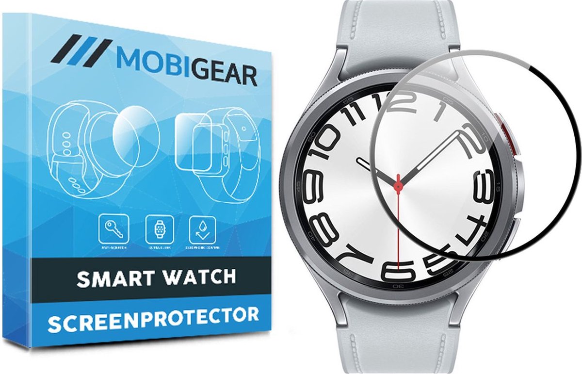 Mobigear Screenprotector geschikt voor Samsung Galaxy Watch 6 Classic - 47 mm Glazen | Mobigear Screenprotector - Case Friendly - Zwart