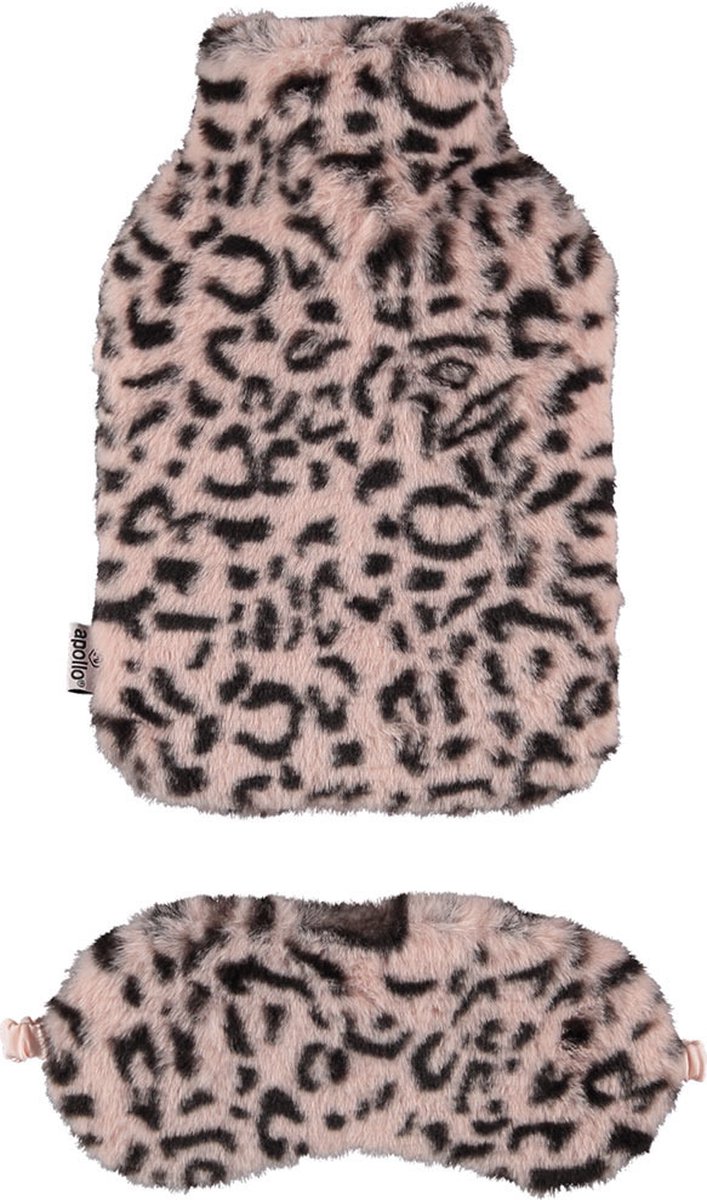Goedkoopste Superzachte fluffy cheetah/luipaard print warmwaterkruik en slaapmasker cadeau set roze - 30 x 20 cm