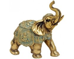 Olifant dieren beeldje goud - 16 cm - woondecoratie - polystone - olifanten beelden
