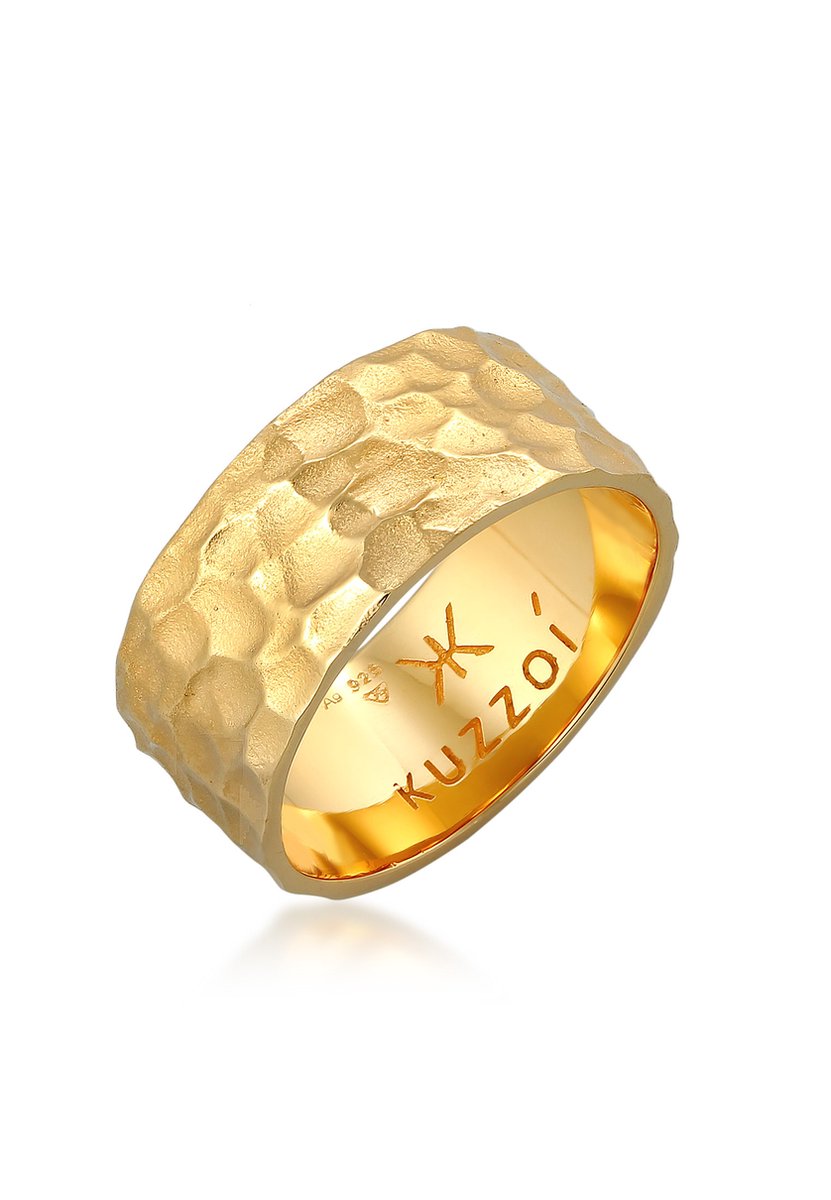 KUZZOI - Ring - Heren Band Ring Hammered Chunky Solid in 925 Sterling Zilver - Heren