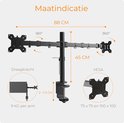 Afmetingen monitorarm: 88cm breed, 45cm hoog. Draagkracht 9kg per arm.