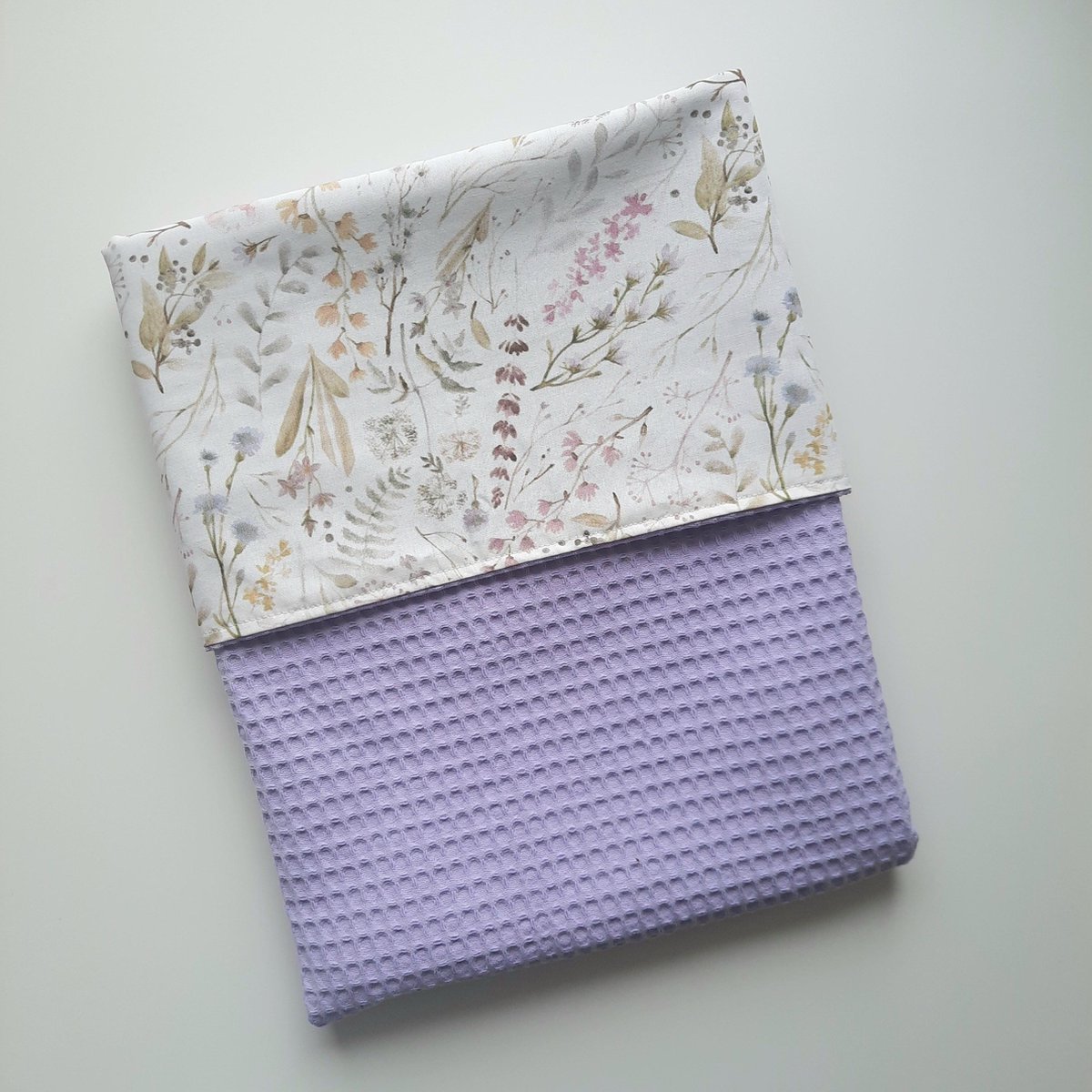 Wiegdeken wafelstof lila - paars - katoen natuur bladeren - 70 x 100 cm - babydeken - Handgemaakt - Handmade
