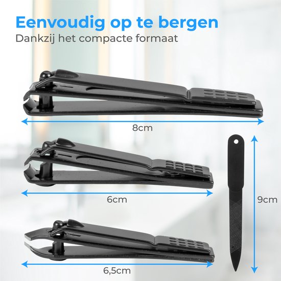 Nuvance Nagelknipper - 4 in 1 - Incl. Nagelvijl - Nageltang - Teennagelknipper - Kalknagel - Zwart