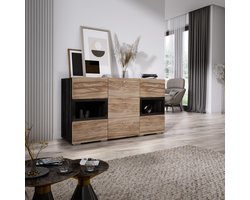 Meubel Square - Dressoir Belix - Walnoot / Donkergrijs - Commode
