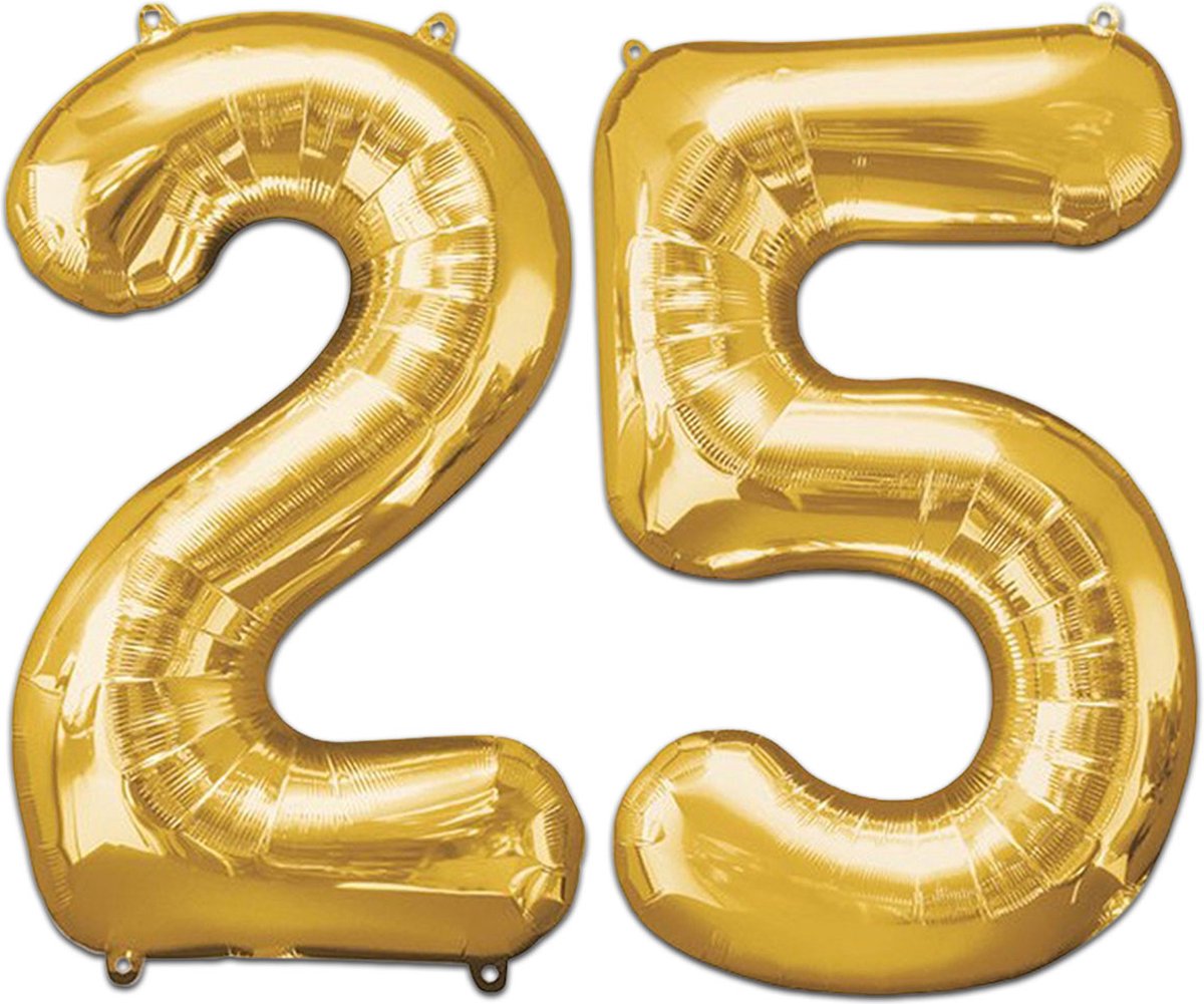 Ballon Cijfer 25 Jaar Goud Verjaardag Versiering Gouden Helium Ballonnen Feest Versiering 86 Cm XL Formaat Met Rietje