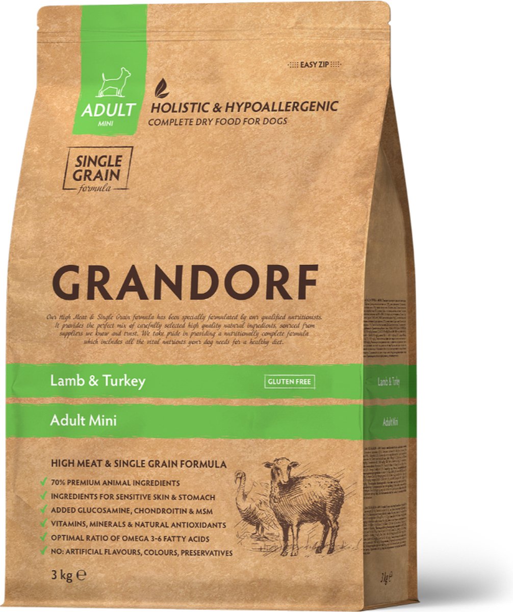 Grandorf Adult Mini - Lam en Bruine rijst - 3kg - Hondenvoer
